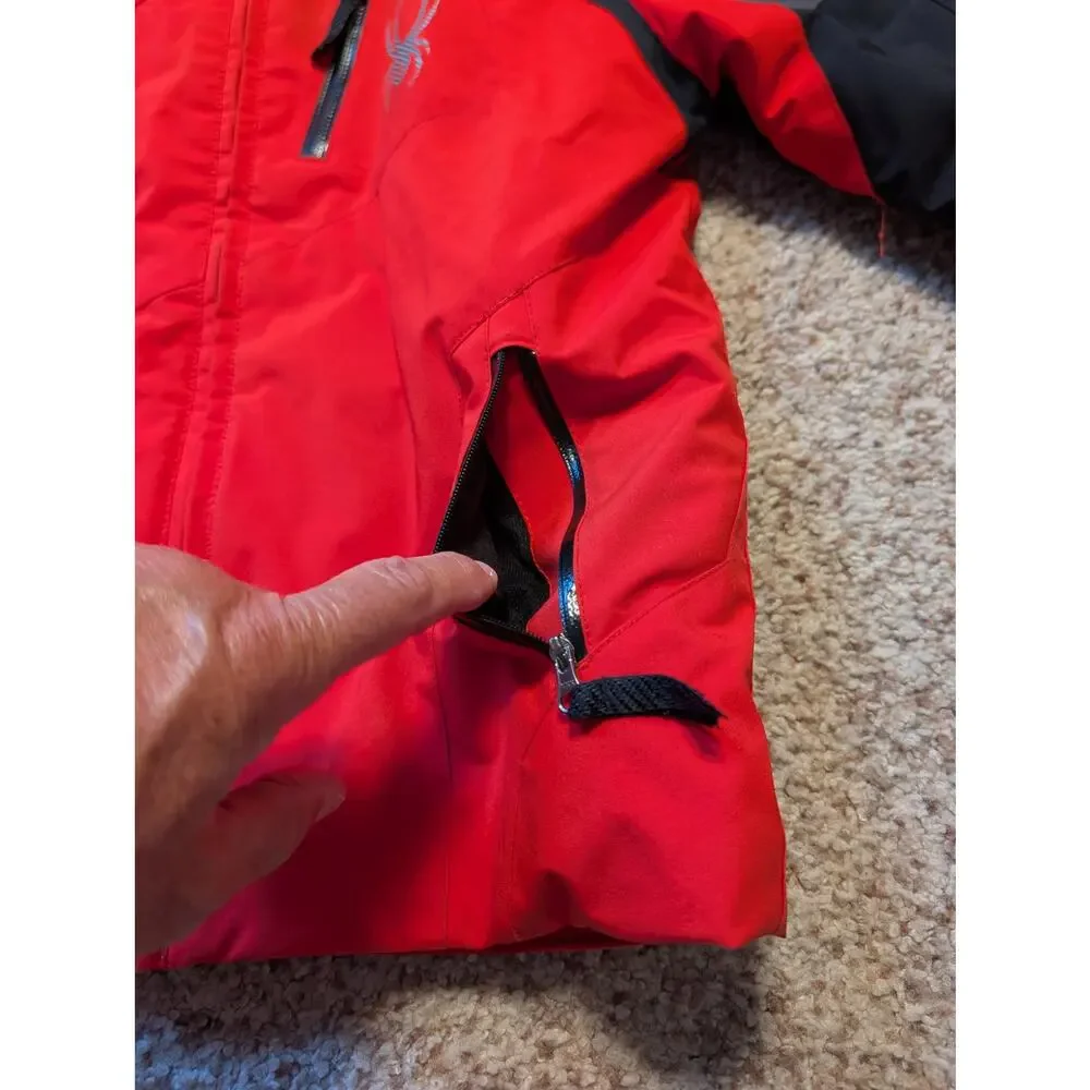 Spyder Boys Red Grey Hooded Ski Jacket Coat Winter Warm Size Kids 10